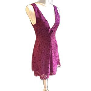 ZARA Mini Dress Purple Lace Size S Floral Bow Sleeveless V Neck BNWT